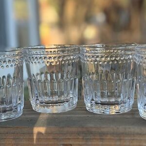 Set of 4 World Market Presses Glass Double Old Fashion Glasses